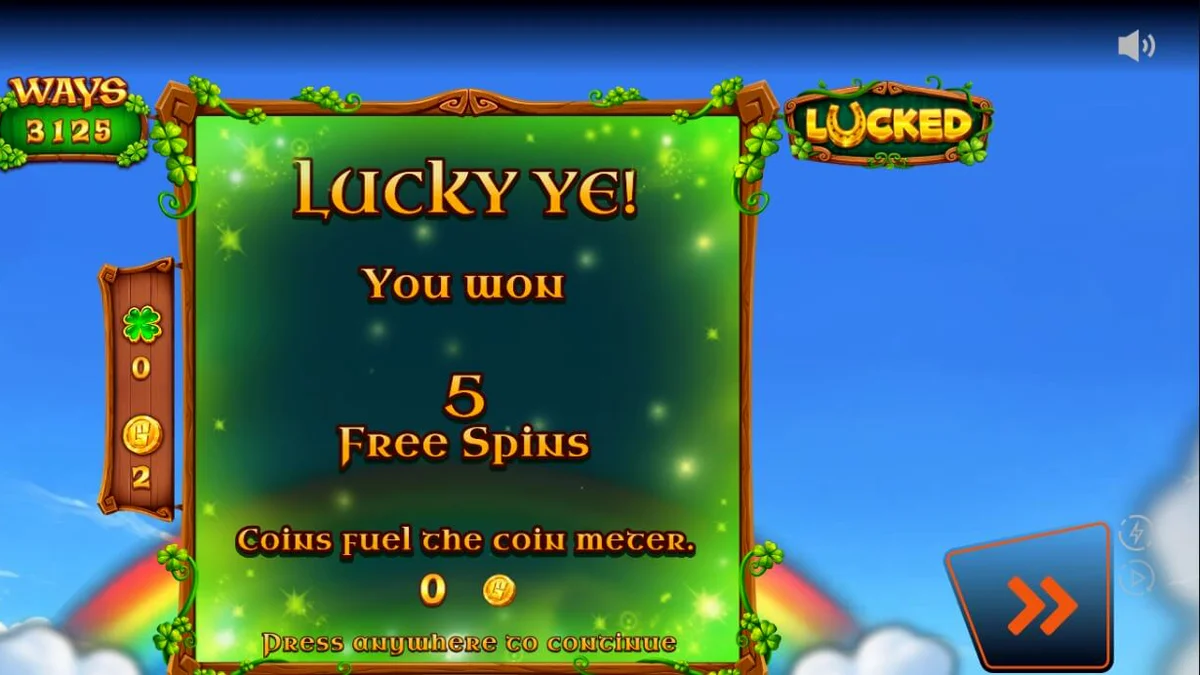 Visual slot Lucked dengan tema lembah hijau Irlandia dan grid yang berkembang