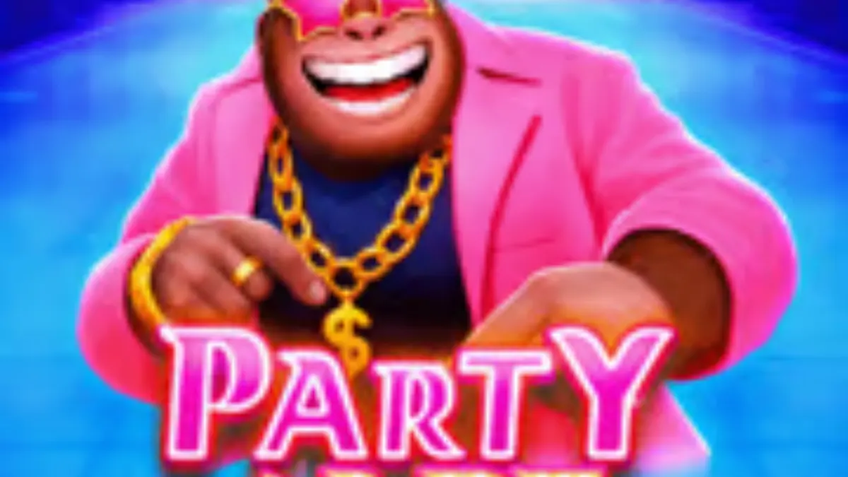 Tampilan visual ceria dan penuh warna dari mesin slot Party Ape