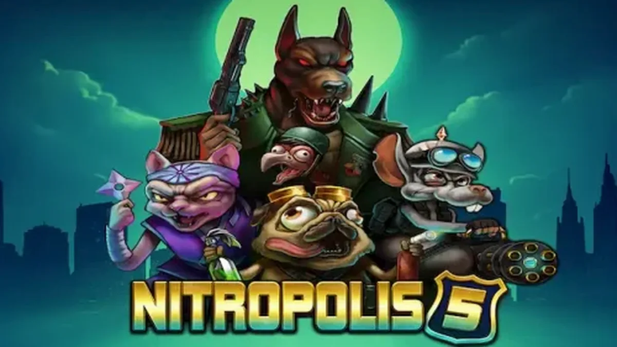 Tampilan visual intens dari slot Nitropolis 5 dengan tema klan hewan.